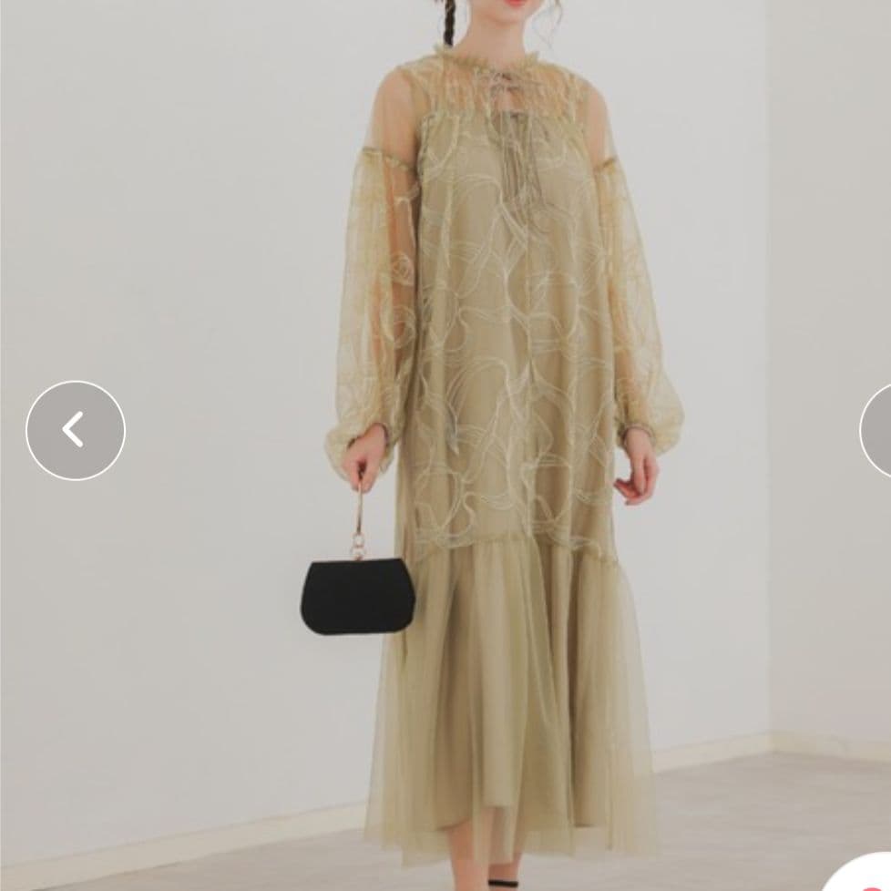 【Dorry Doll / niana】 リボン刺繍 ギャザードレス 結婚式 M