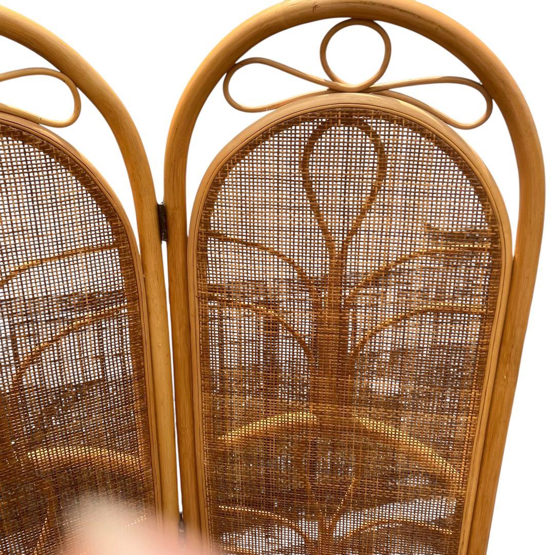 昭和レトロ エスニック 4連 ラタンパーテーション 間仕切り 衝立 アジアン 籐