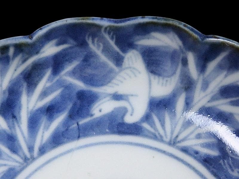 古伊万里　染付　白抜　葦に鷺の図　手塩皿　F401AS-DCj