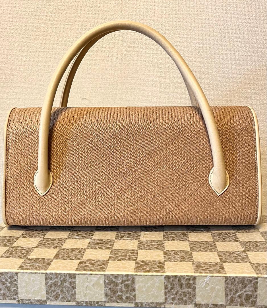 本パナマ ベージュ ハンドバッグ ボックス型　神田胡蝶