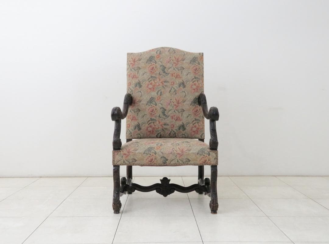 フランスアンティーク アームチェア ウォルナット ゴブラン織り バロック様式 ①