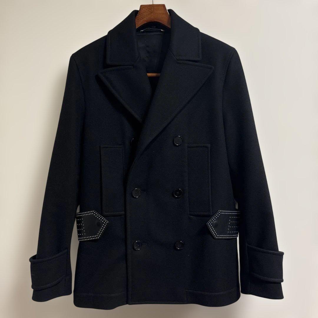 VALENTINOヴァレンティノ　pコート　ピーコート　スタッズ　レザー襟