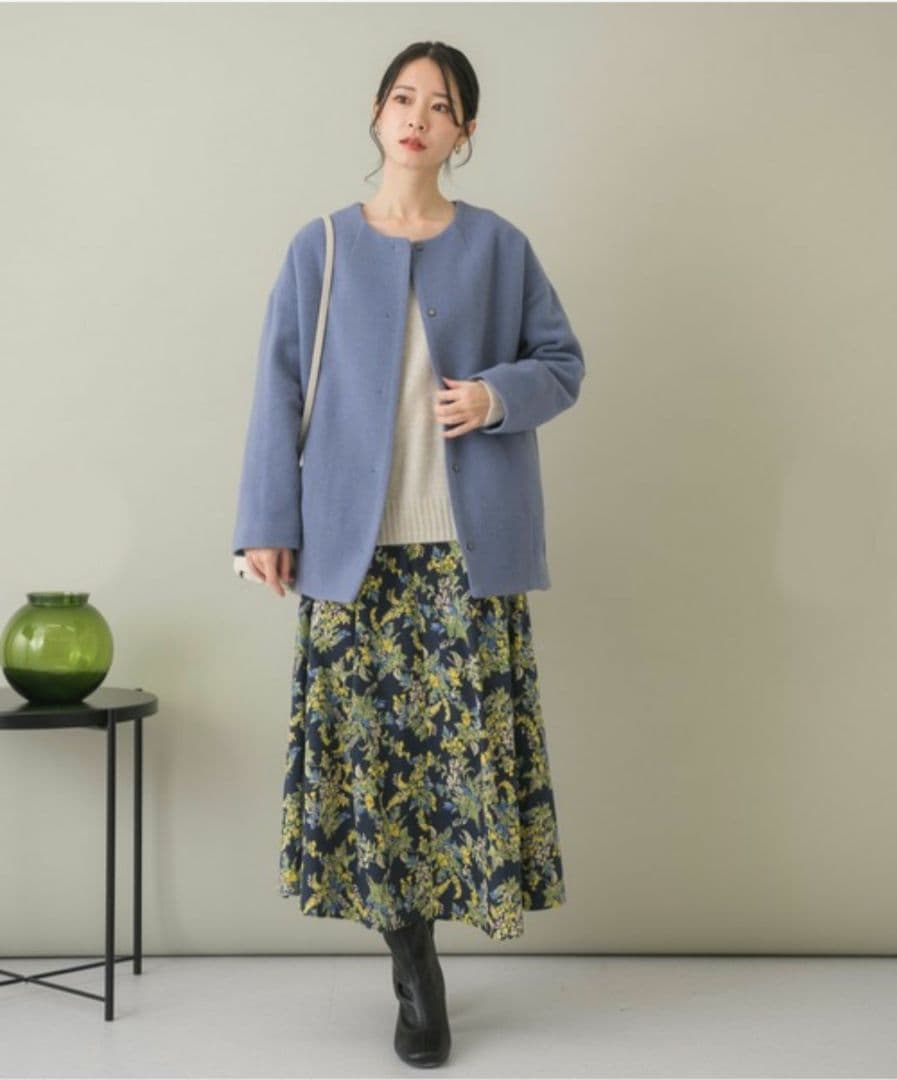 KATHARINE ROSS エシカルモッサミディコート　ブルー　ウール