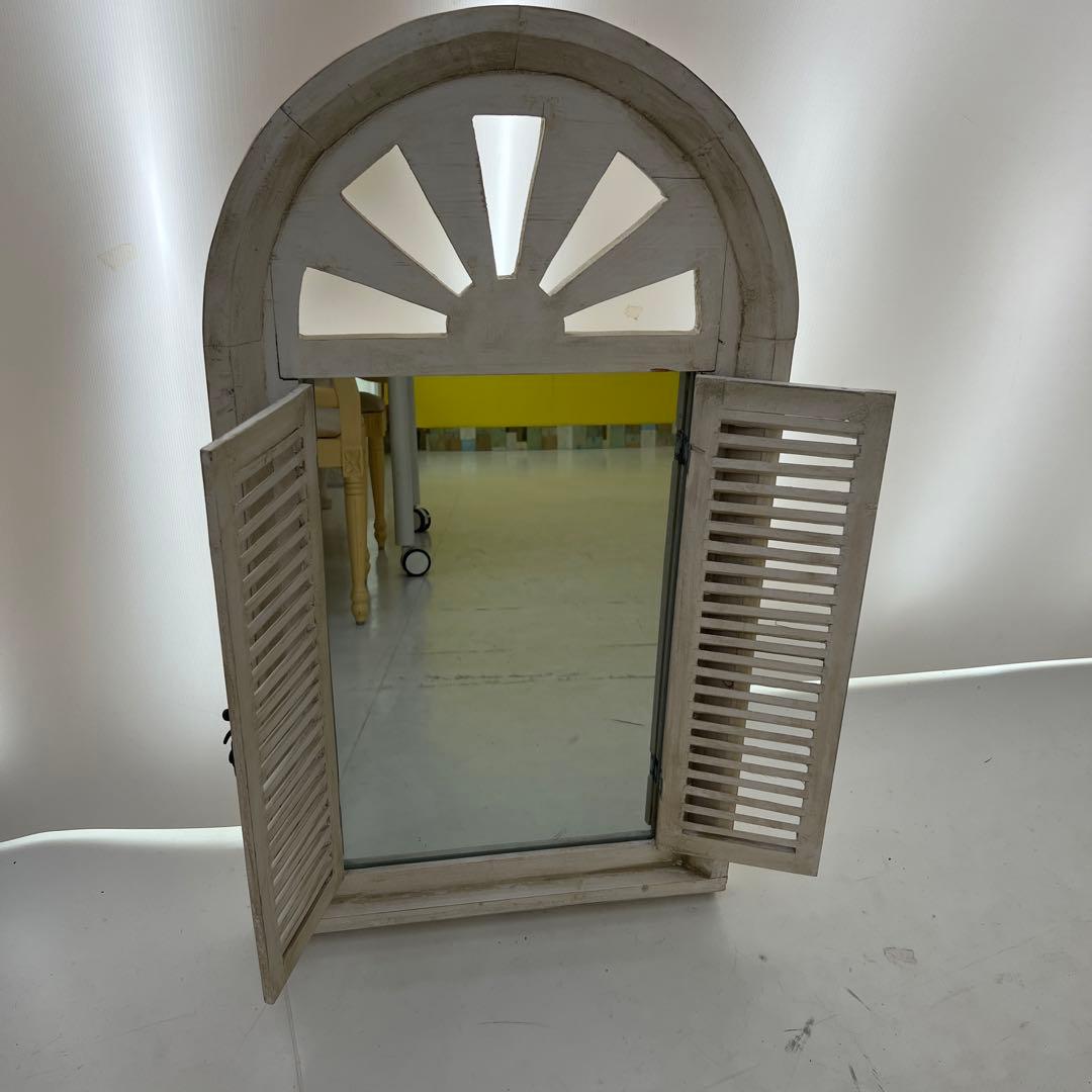 鏡　アンティーク風　ミラー　壁掛け　立てかけ　白　木製