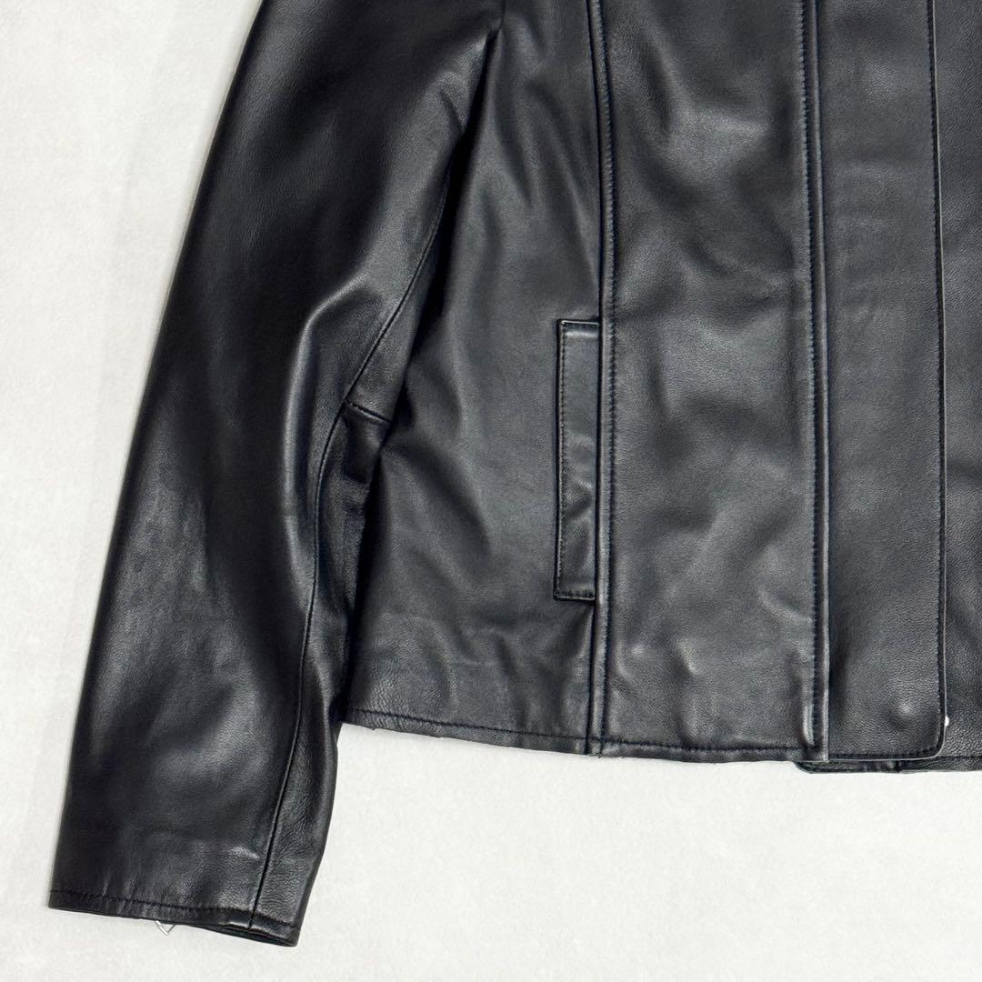 未使用級✨もりのがっこう　ラムレザー ノーカラージャケットブルゾン　ブラック　L