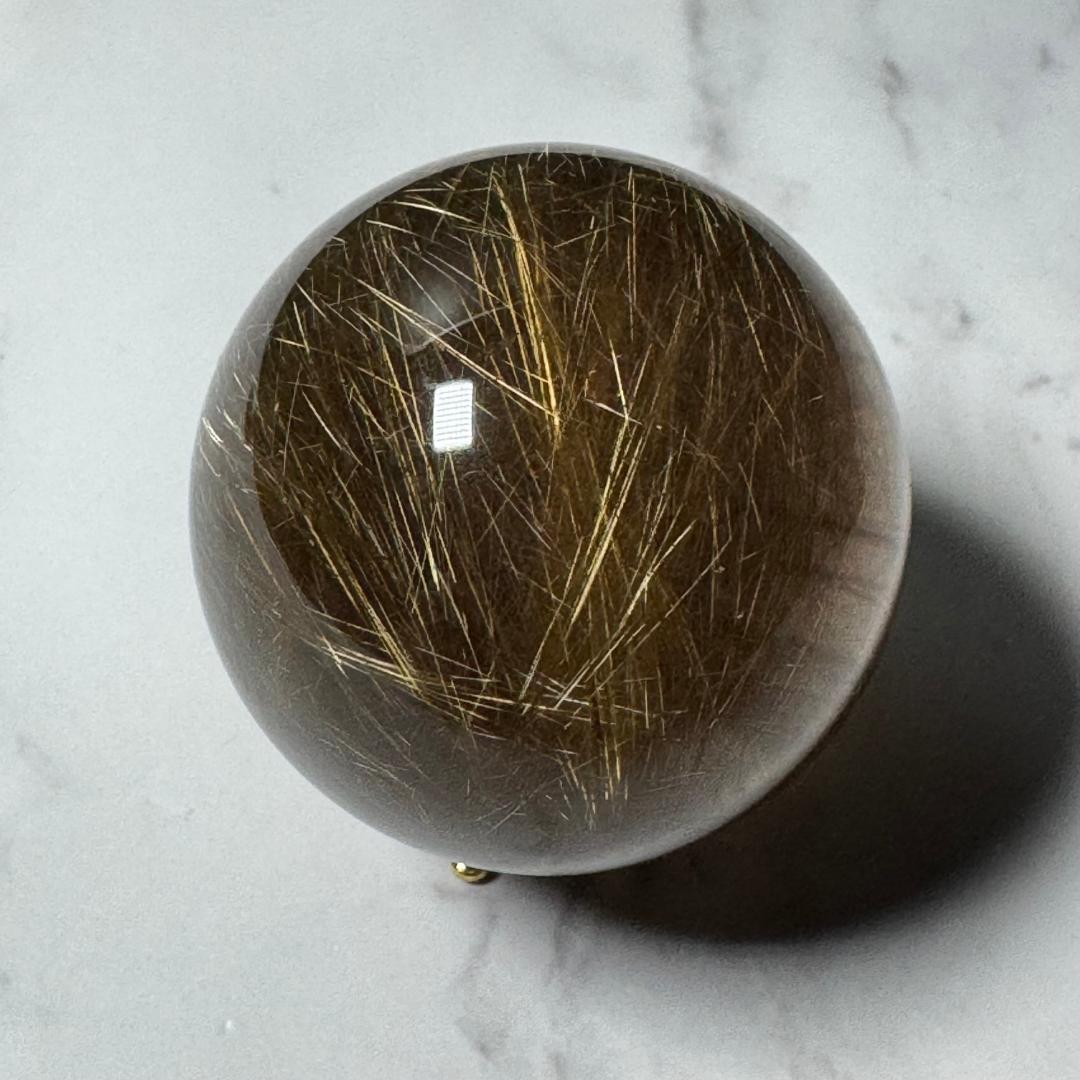 金運アップ◇ゴールドルチルクォーツ◇丸玉　約40.2㎜