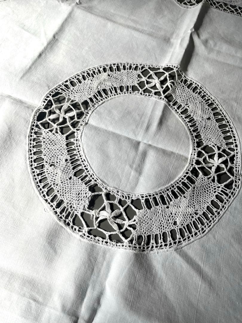 希少 フレンチアンティーク テーブルクロス 1940-50年代 手刺繍 86cm