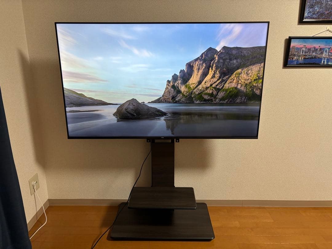 木目調　壁寄せテレビスタンド　KF-950 55型まで　キャスター付き