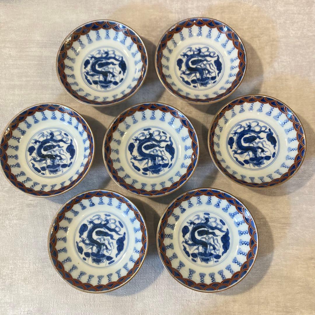 太明成化年製 伊万里 龍紋茶碗 蓋7枚 器5客