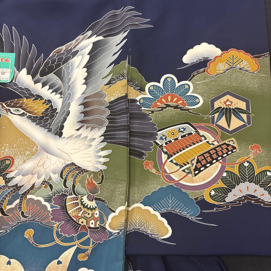 新品「最高級品」男子正絹産着祝着京友禅大鷹多色手描き染、特選豪華金銀彩大将兜文