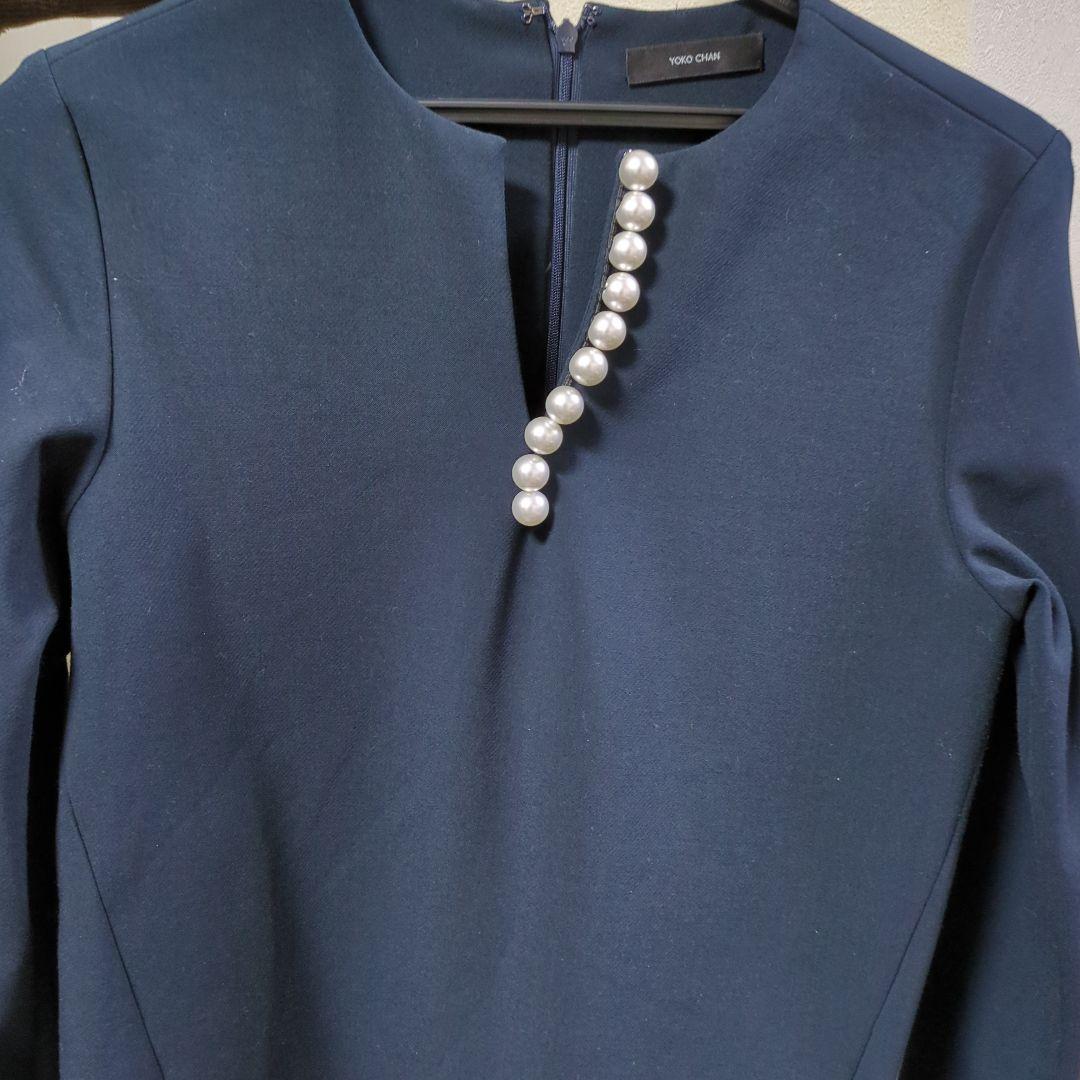 t*1様 ヨーコチャン ネイビー 膝丈 裾フリル ワンピース40サイズ