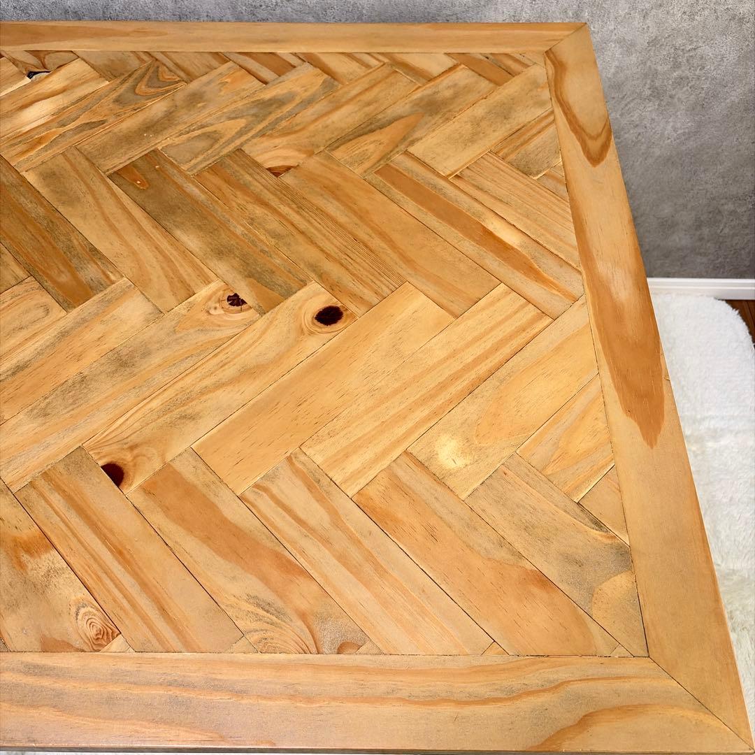 ヘリンボーン ダイニングテーブル 幅80cm 2人用 アイアン脚 木製 カフェ風