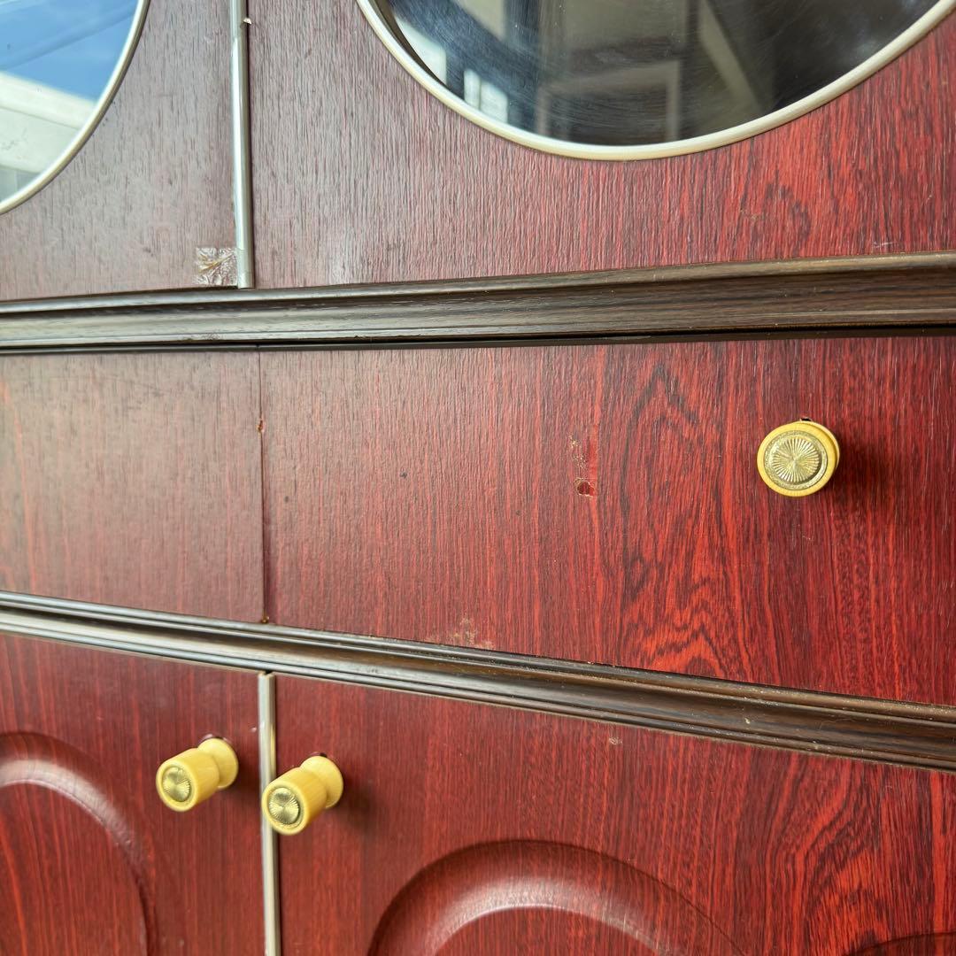 昭和レトロ　アーチ窓　食器棚　キャビネット　シックなブラウン　希少　ビンテージ