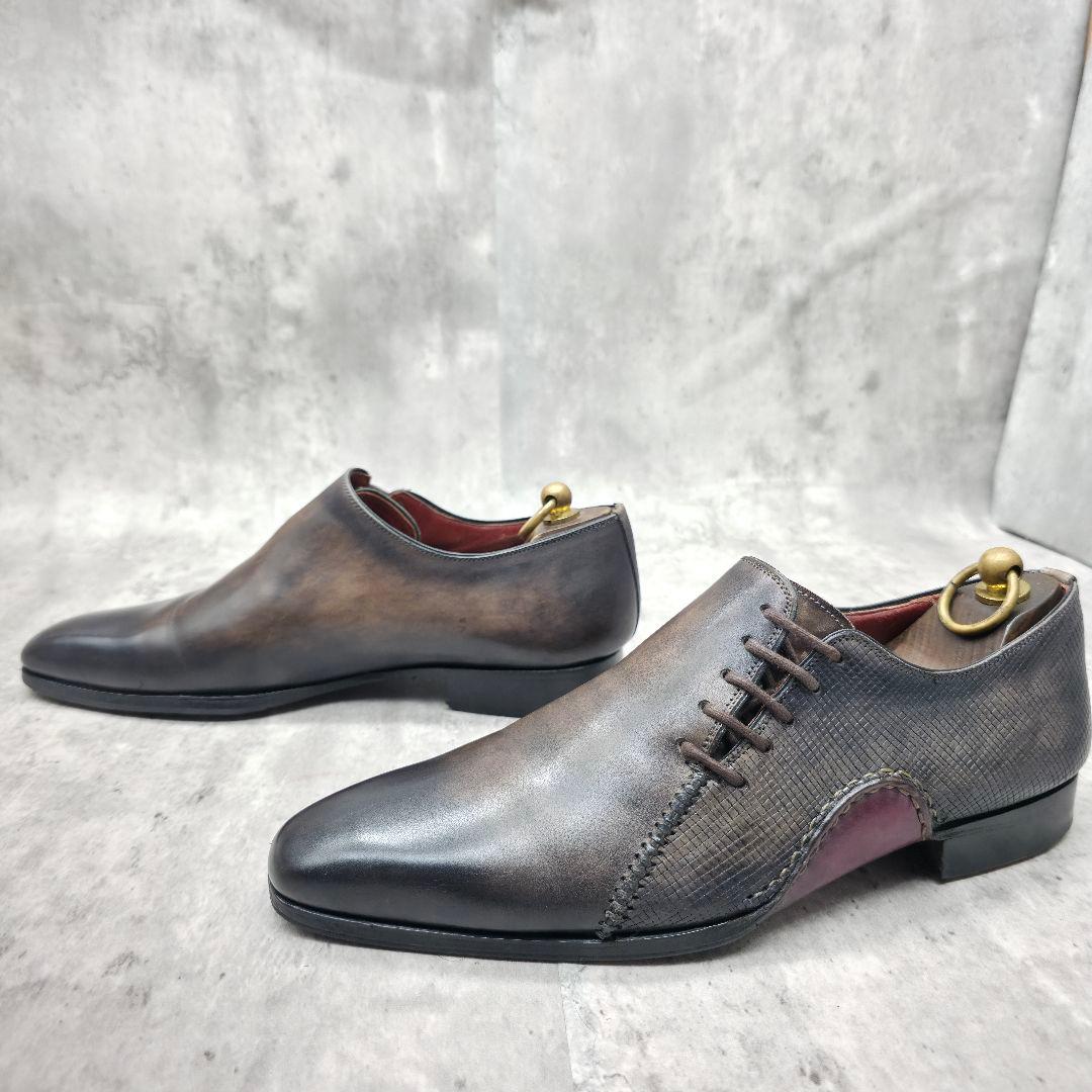 美品 マグナーニ オパンケ製法 リザード型押し サイドレース 25.0cm位