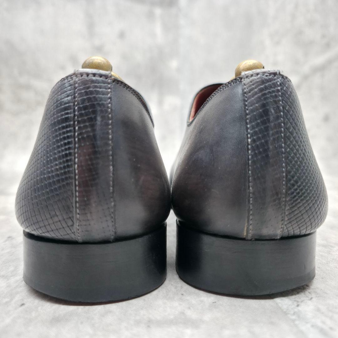 美品 マグナーニ オパンケ製法 リザード型押し サイドレース 25.0cm位