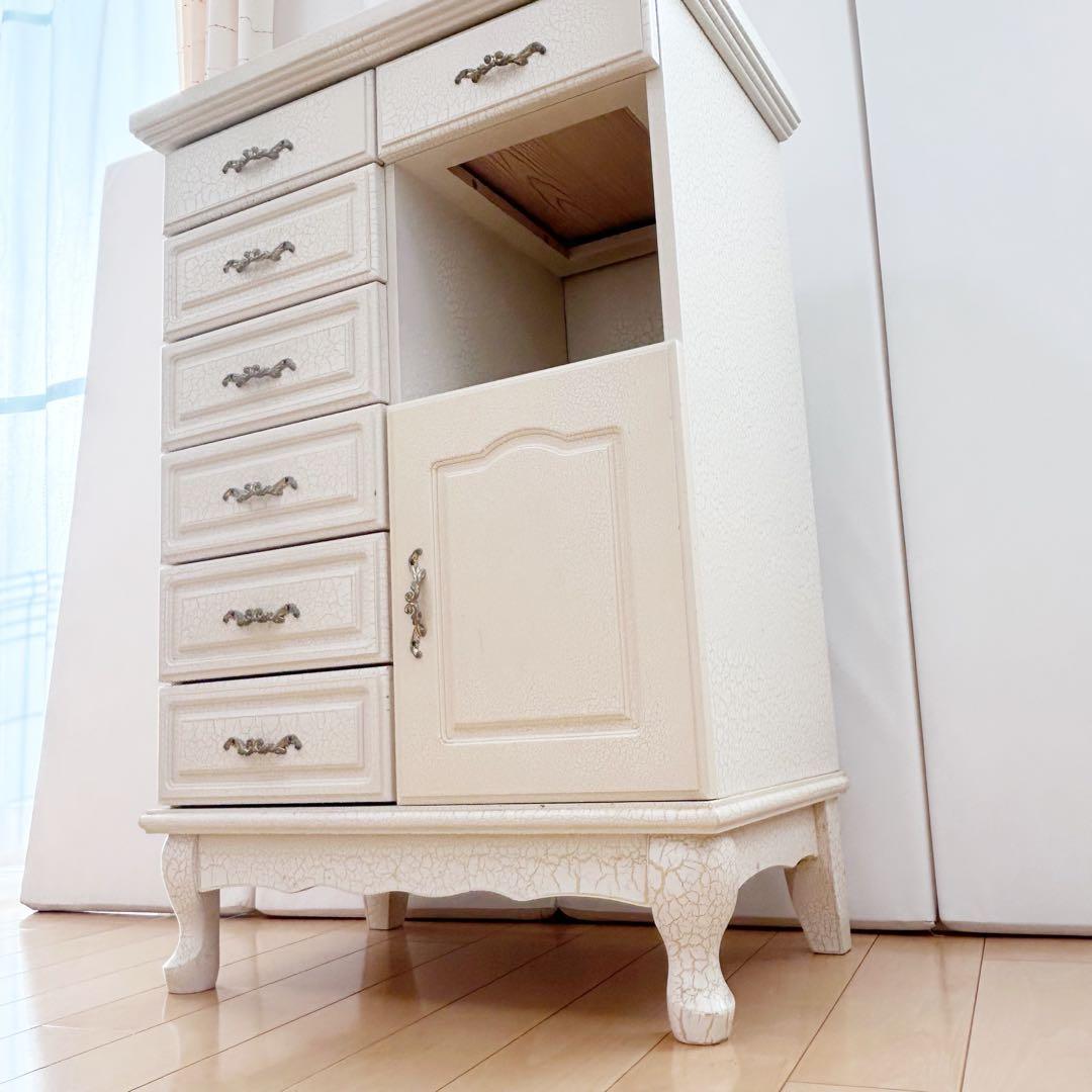 猫脚　フレンチアンティーク　クラック加工　姫家具　ロココ調　サイドチェスト　希少