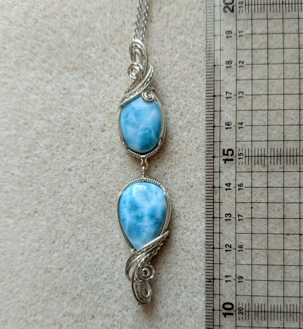 【Sale】silver935　Wラリマー❅ワイヤーアートペンダントトップ☆