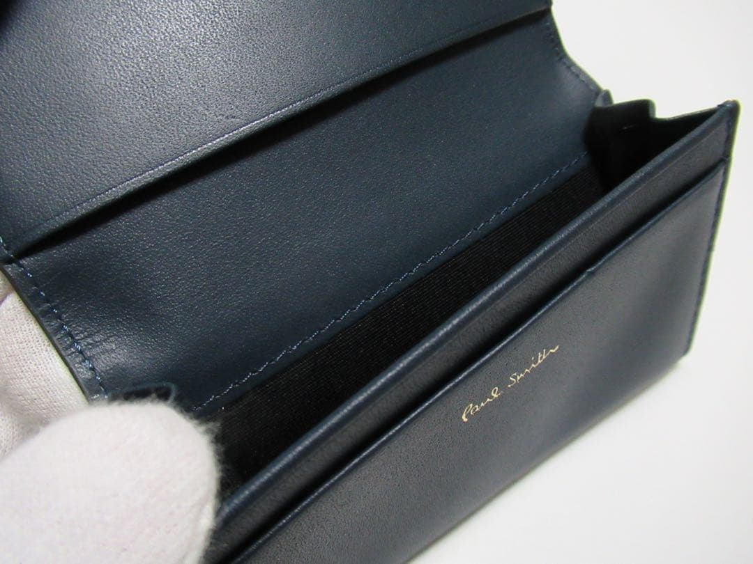 ポールスミス 新品！ハイライトステッチ牛革×床革名刺入れ カードケース 濃緑青