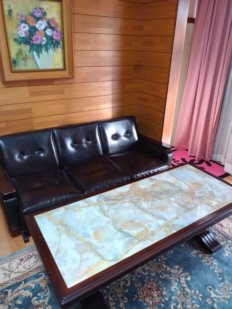 昭和レトロセンターテーブル 大理石柄木製