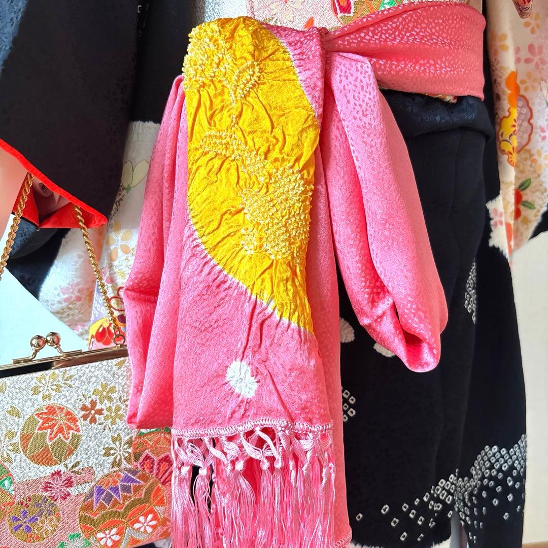 七五三　正絹　着物セット　７歳　部分絞り