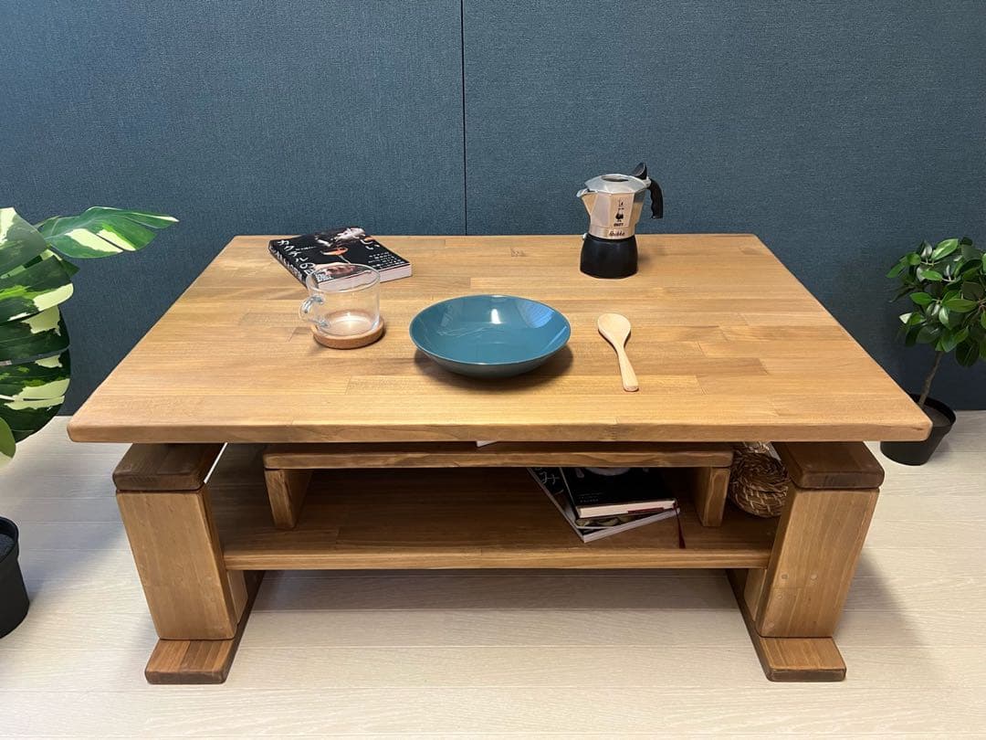 【送料無料】 ローテーブル 木組収納付き 90cm 60cm パイン Dオーク