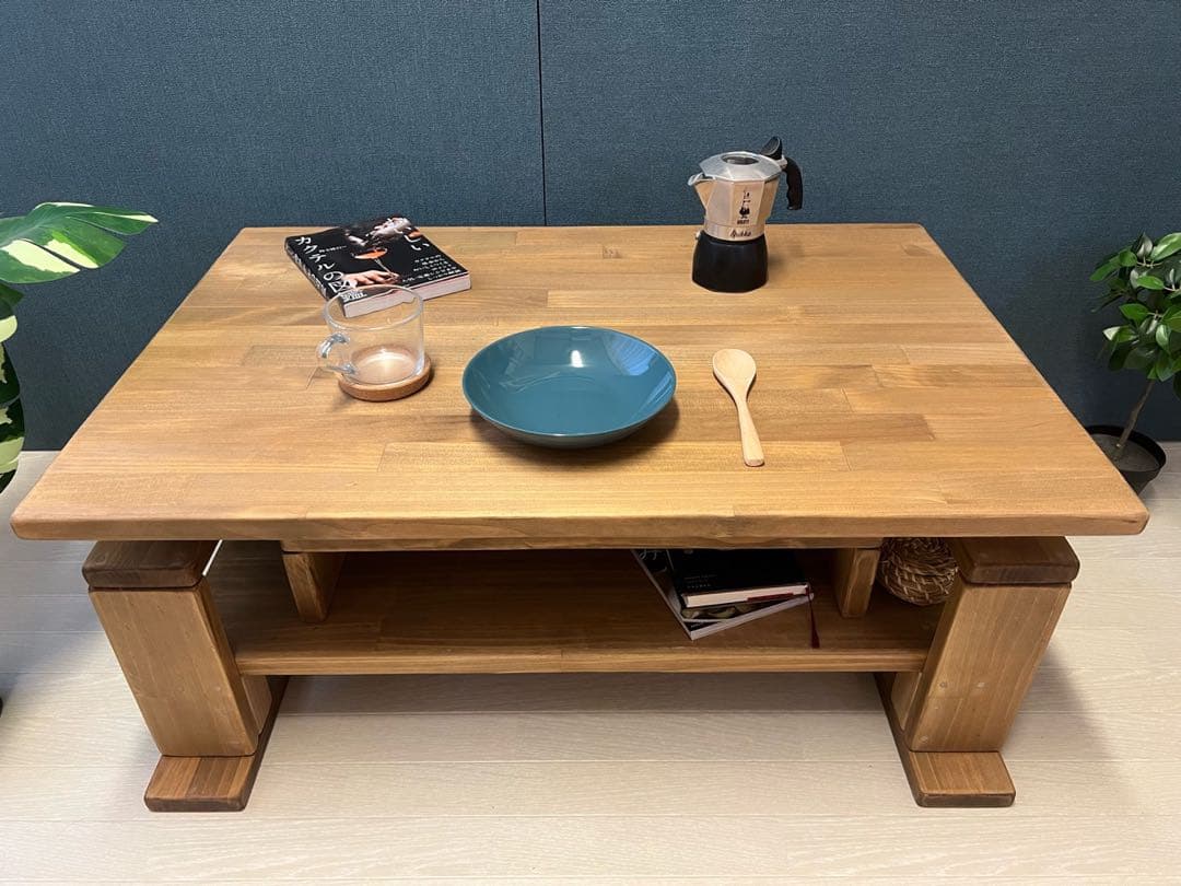 【送料無料】 ローテーブル 木組収納付き 90cm 60cm パイン Dオーク