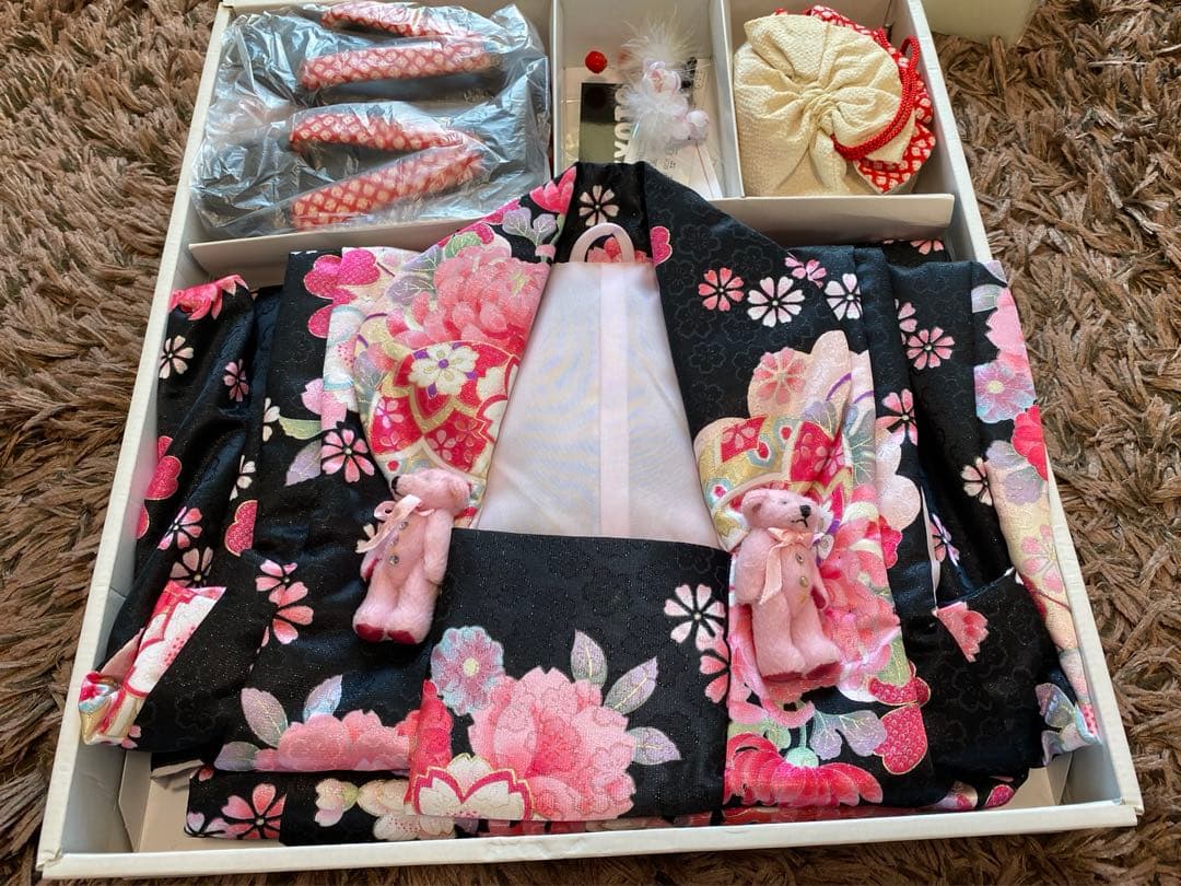 定価48000円日本製 女の子用 七五三 3歳 セット 黒地にピンク