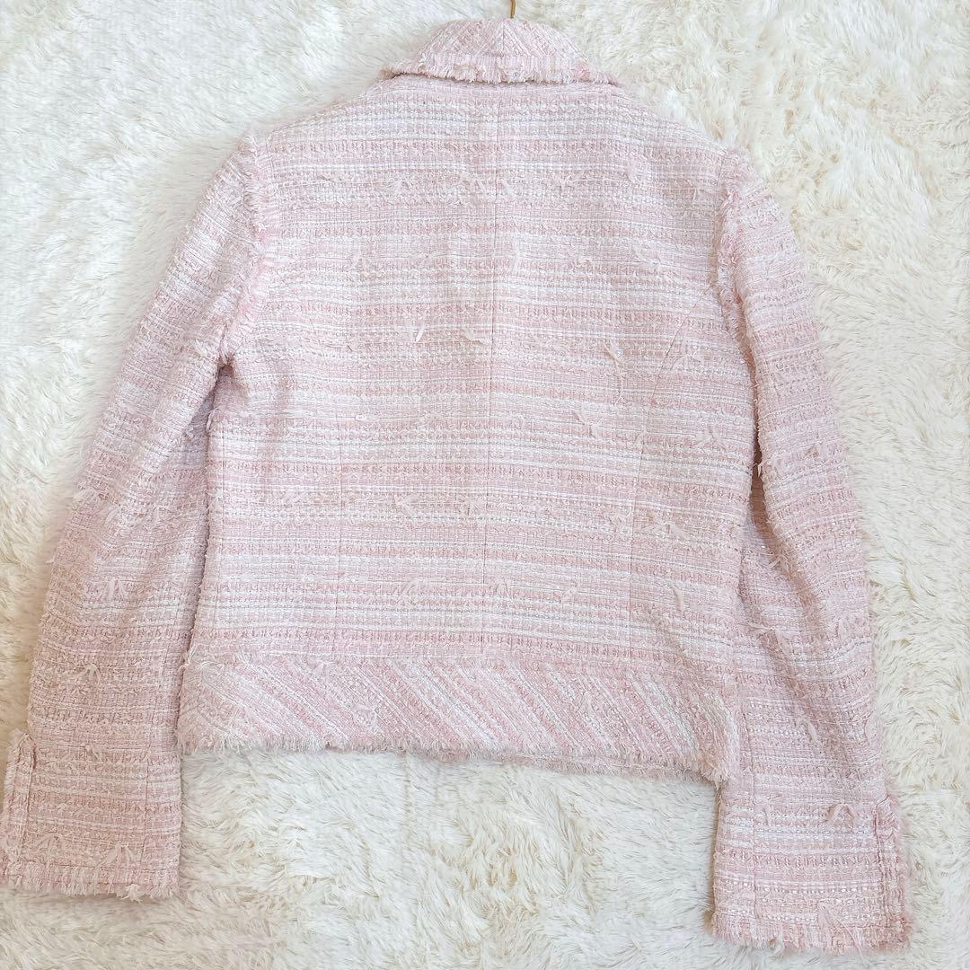 人気☆ルネ TISSUE ミックスツイード ジャケット　ビジューボタン ピンク