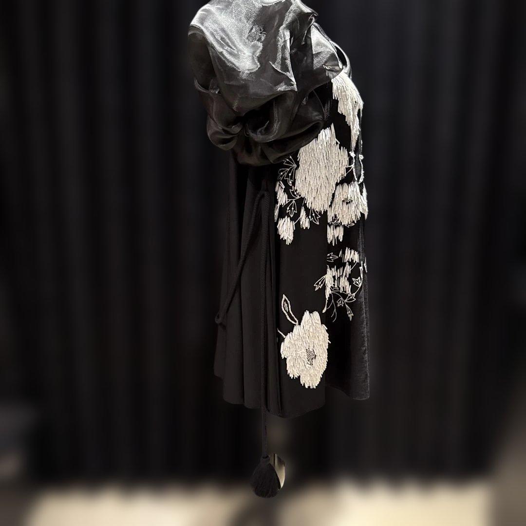 LANVINランバン フラワー刺繍 ビーズ ひざ丈ワンピース 個性的