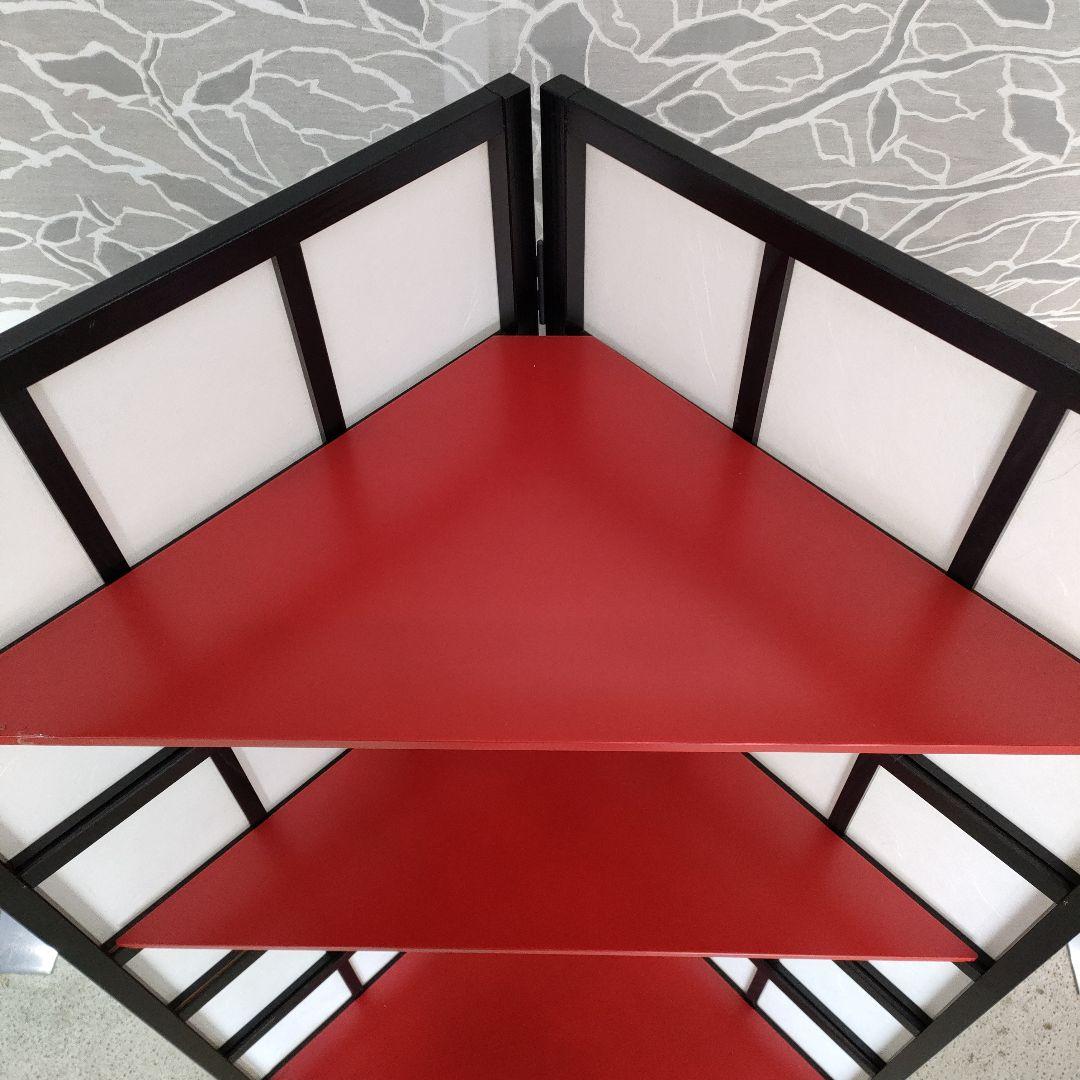 赤い3段コーナーシェルフ飾り棚使い道色々です高さ121cm折りたたみ収納可能！