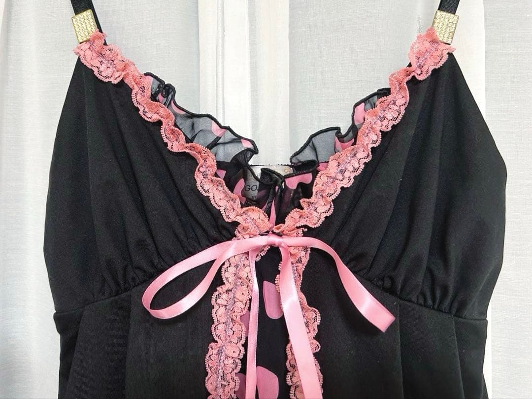 GOLDS♡初期デザイン♡ドット柄キャミトップス♡2点セット♡ブラック×ピンク