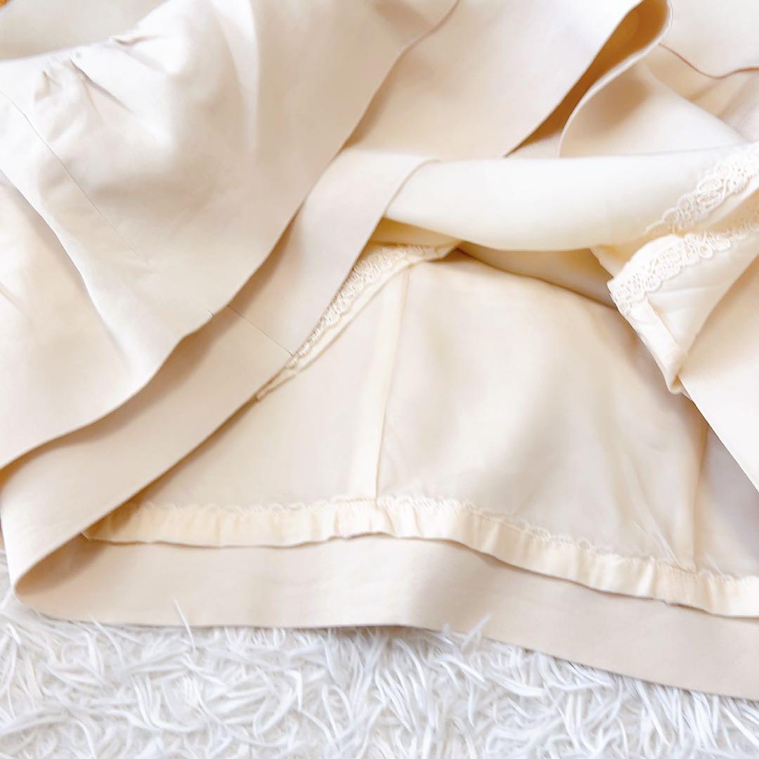 2段フレア✨FOXEY フォクシー シルク ワンピース ビーズ 40 ベージュ