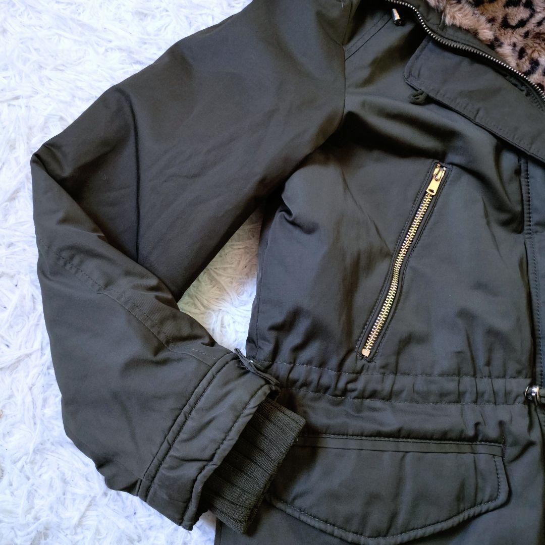 ZARA　フーデットファーコート　裏ボアレオパード　大きいサイズ　XL相当　美品