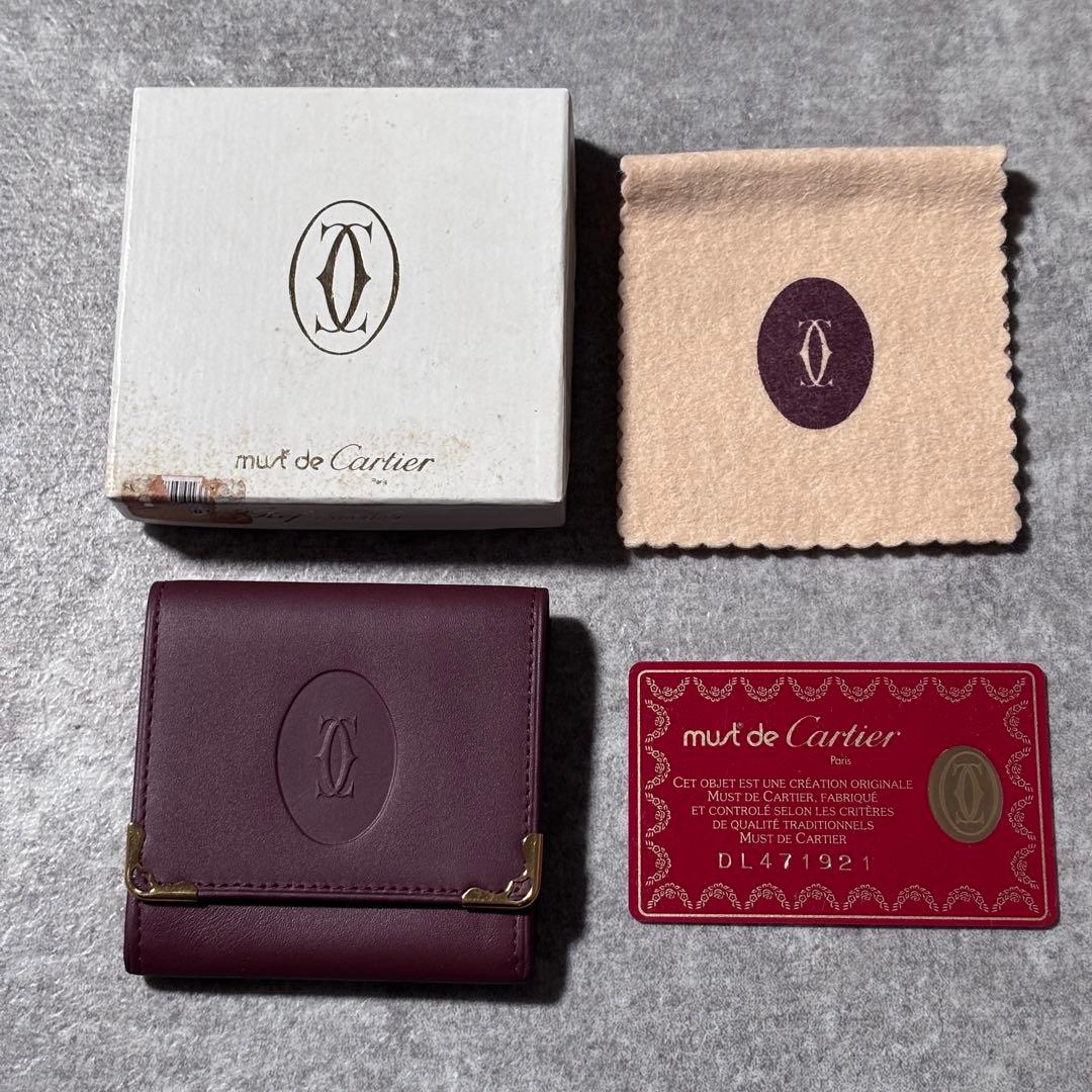 未使用 カルティエ マストライン 小銭入れ ケース ゴールド金具 ボルドー