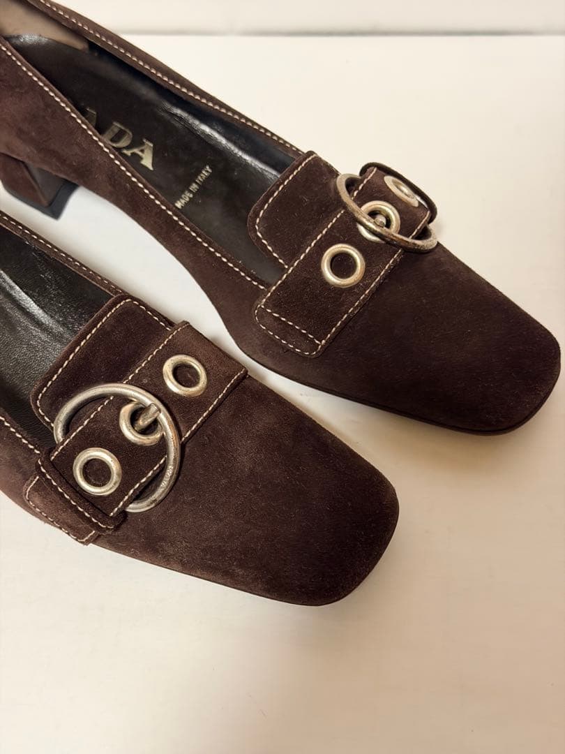 新品未使用　PRADA ダークブラウン スエード ローファー　プラダ35.5