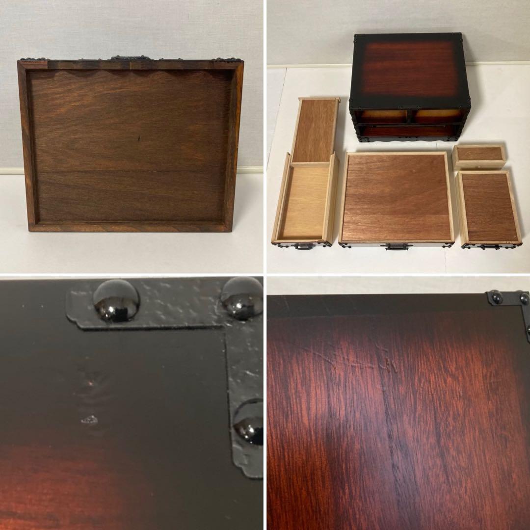 からくり 小引き出し 箪笥 チェスト 隠し収納 木製 桐⁇ 金具 和風 民芸調