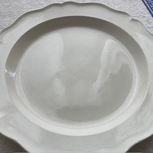 希少◆ファイアンスフィーヌ花リムプレート＃クレイユモントローオクトゴナルレリーフ