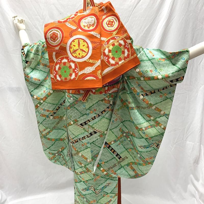 405aj55着物のみ■ハーフ成人式 十三参り 女児 着物総柄 鹿の子■