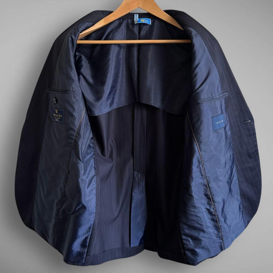 TAKAQ SUPER140’s 3Pスーツ AB7 ネイビー ストライプ