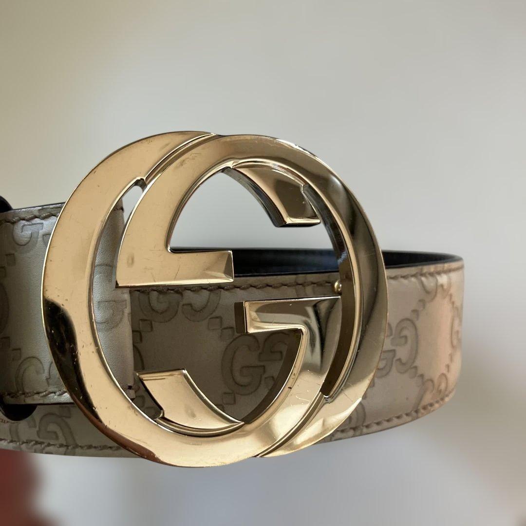 GUCCI オフホワイト　GGパターン レザーベルト
