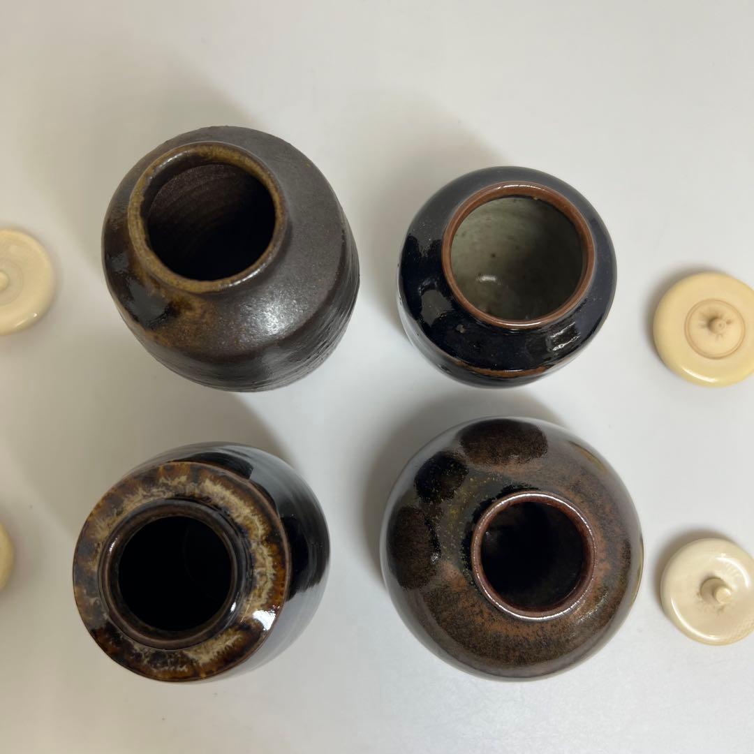 ☆茶3 茶入　極上蓋　4点セット　h9.5/9/8/6.5cm 東K7-1220