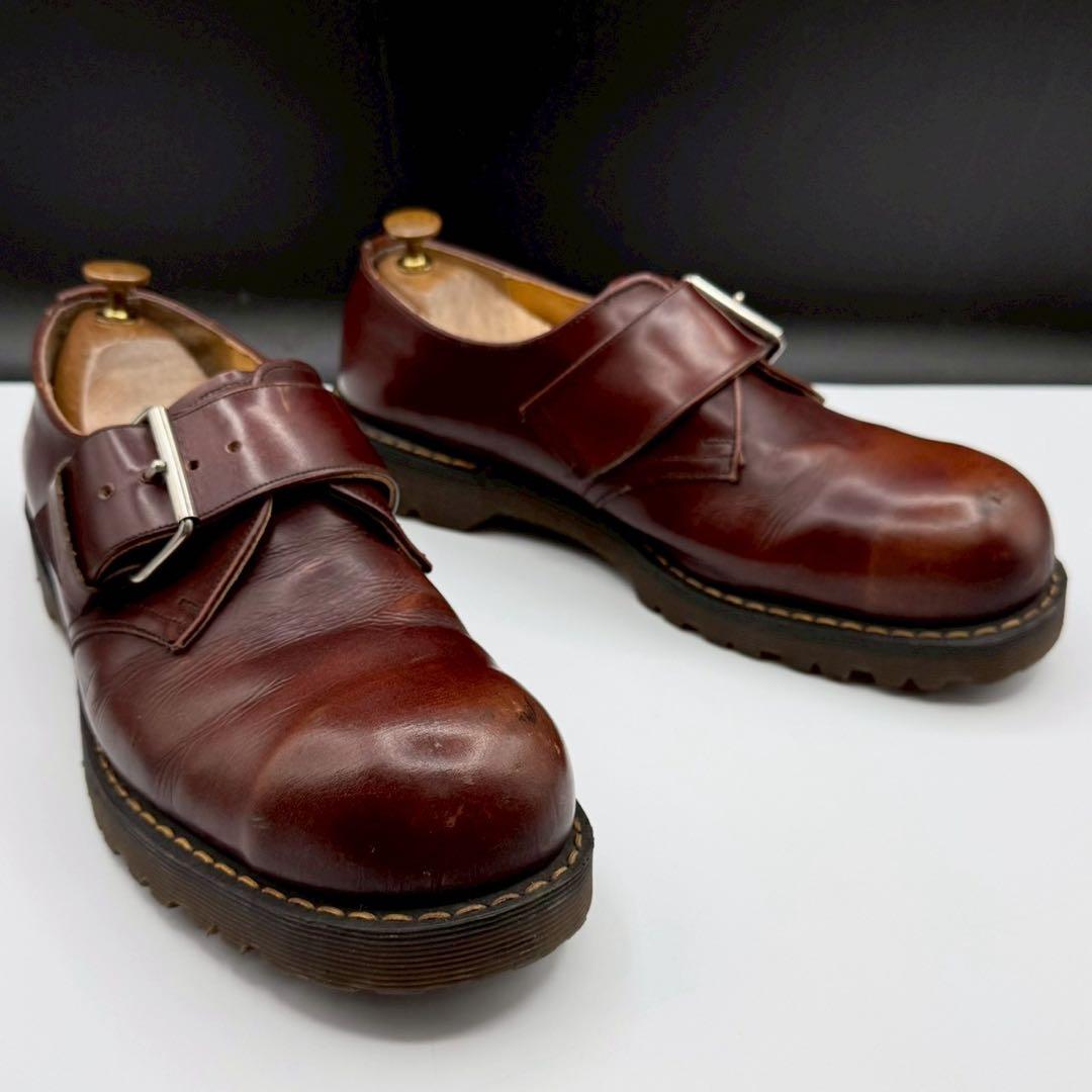 レア/UK9 ドクターマーチン イングランド製 スチールトゥ シングルモンク 茶