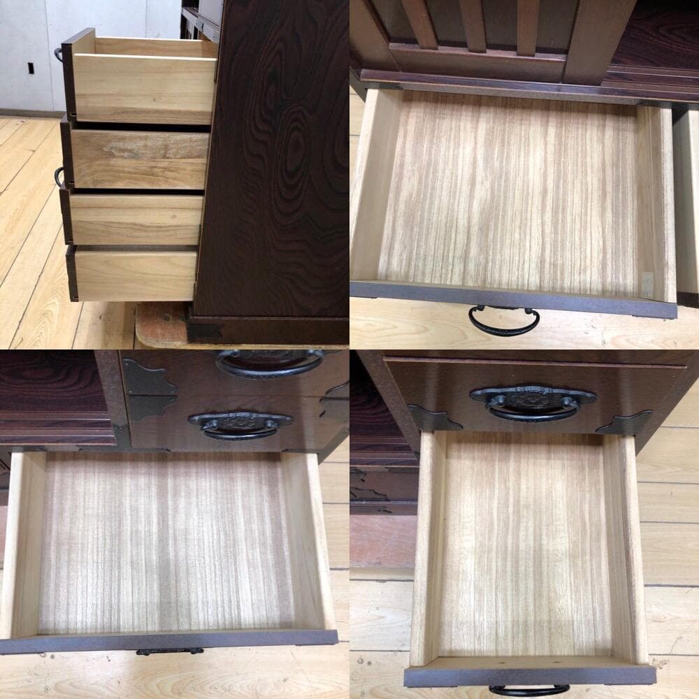 けやき民芸 90飾棚 和風 レトロ家具 ガラス戸付き 食器棚 　250720-6