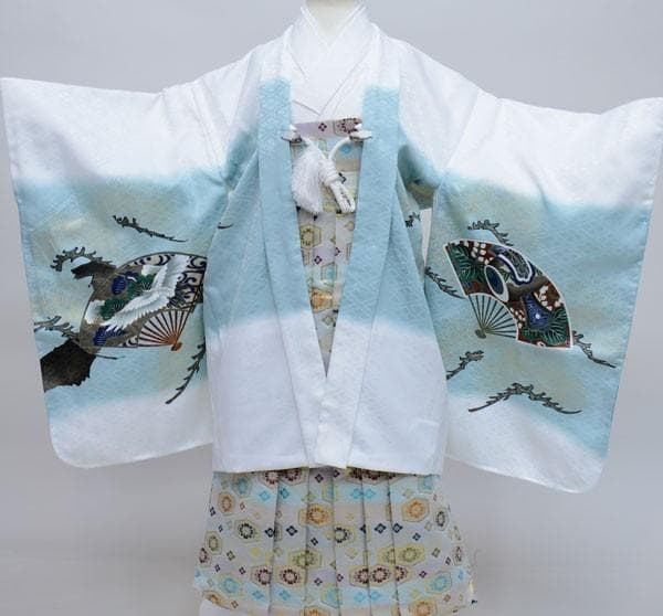 七五三 五歳 男児 羽織袴フルセット 着物 豪華絢爛 白地 紋袴 NO24331