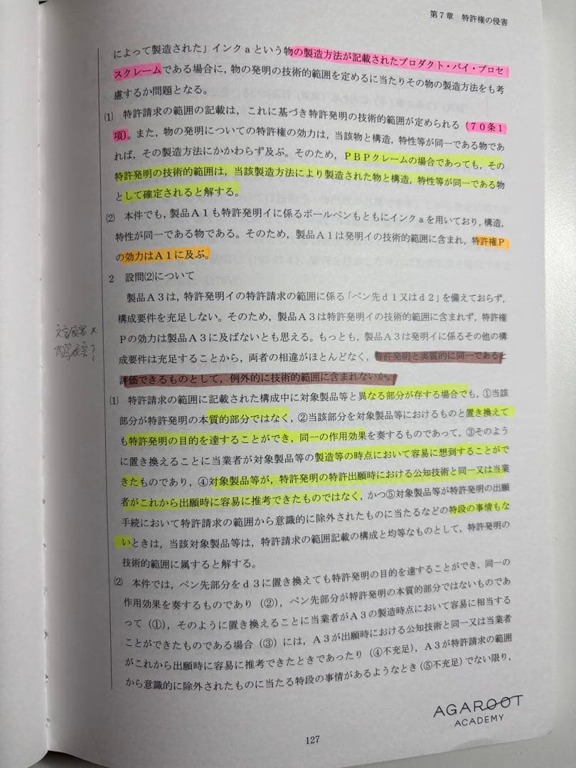 アガルート 知的財産法 総合講義 司法試験過去問解析講座 論証集