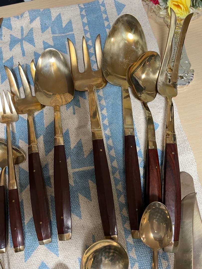 アンティーク　ローズウッド　食器　ブラス製ミッドセンチュリー　カトラリー