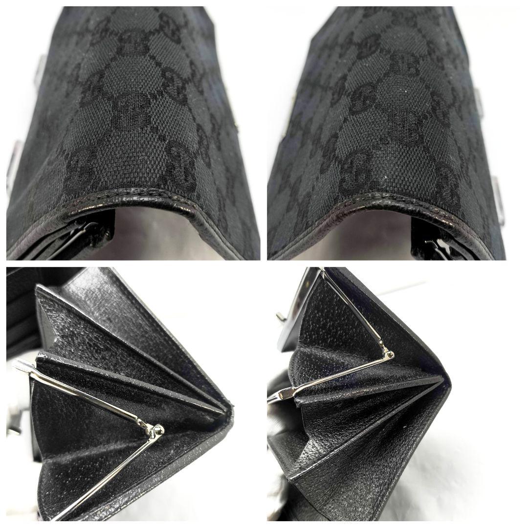 グッチ GG柄 キャンバス/レザー 二つ折り 長財布 GUCCI 黒 ガマ口