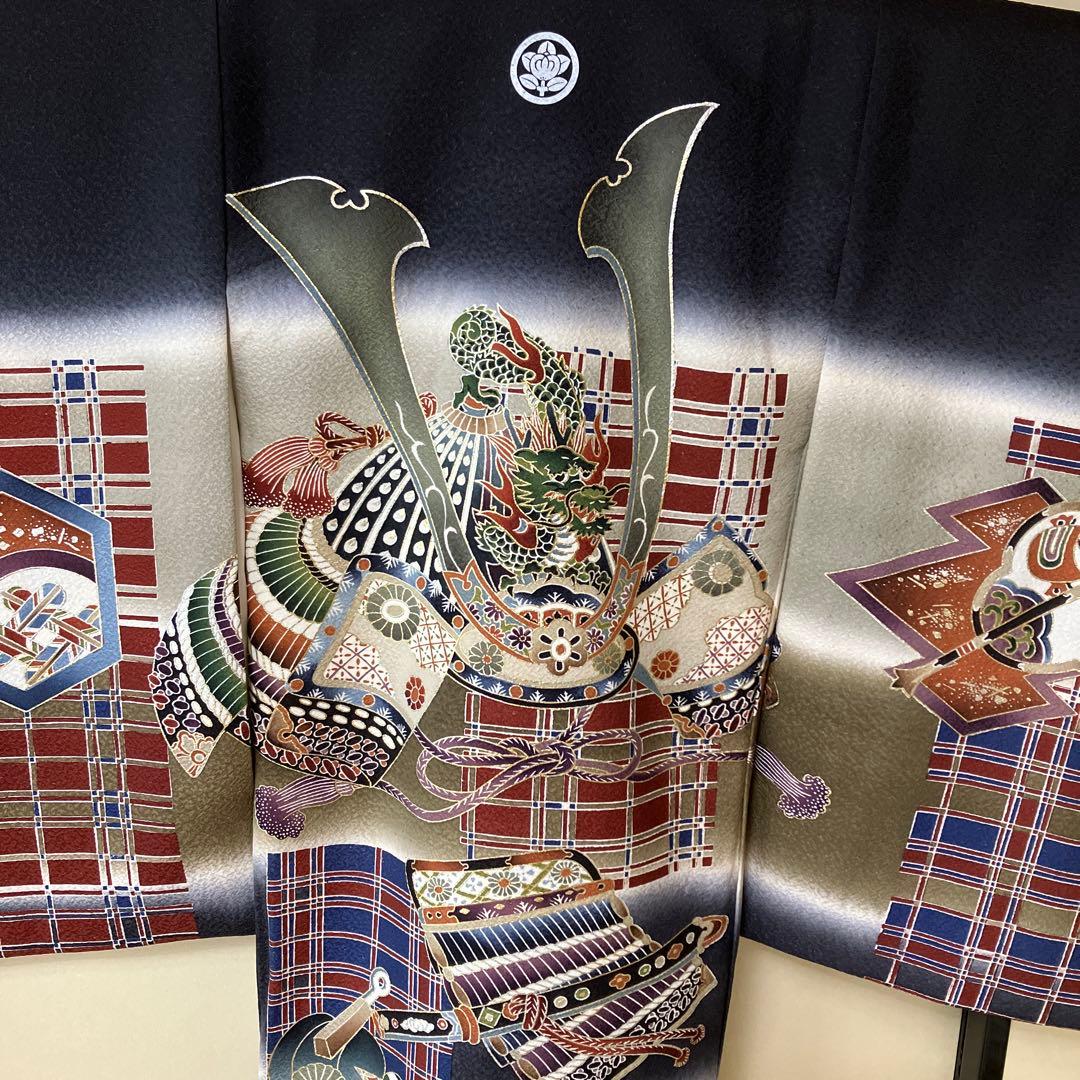 【お宮参り】長襦袢付き　男の子　正絹　〈美品〉　一つ身　お祝い着　家紋・丸に橘