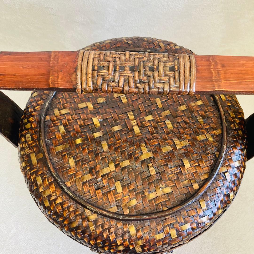 竹編み籠☆特大★茶籠☆煎茶 飾り 堤藍 三段籠 中国 農具　 　自然竹バスケット