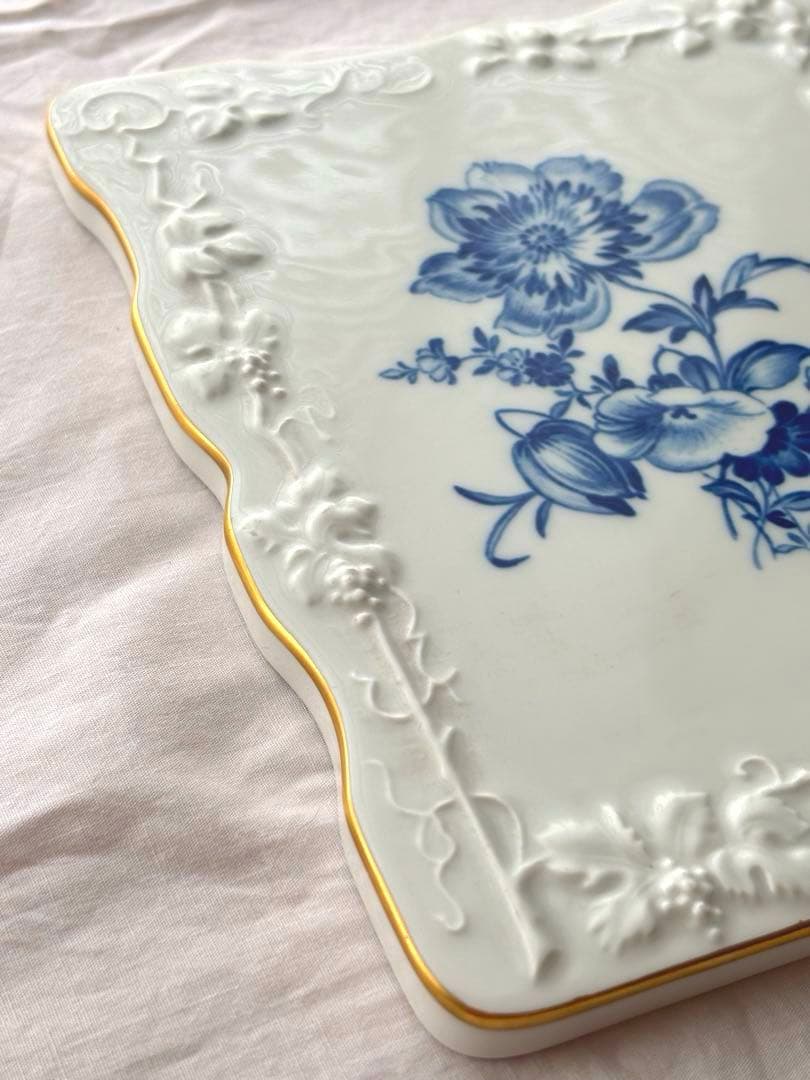 マイセン　陶板飾り絵　ブルーフラワー